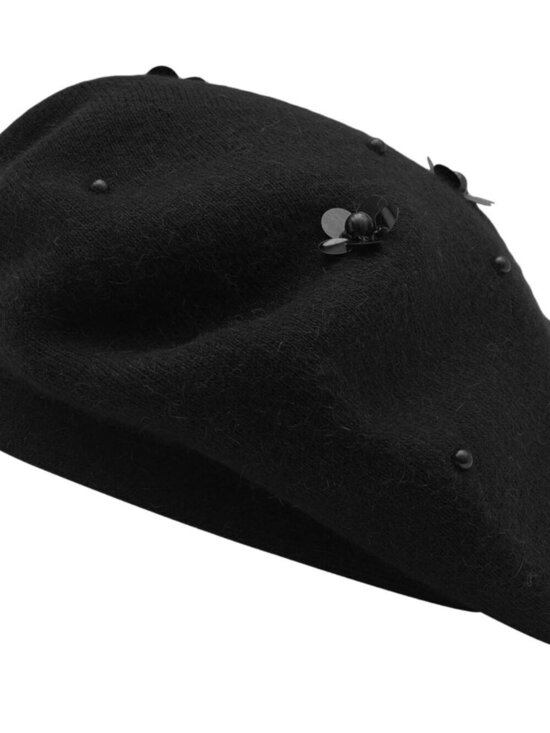 Women\'s French Beret Hat Reversible Knitted Thickened Warm Cap Paillettes Black main image 7